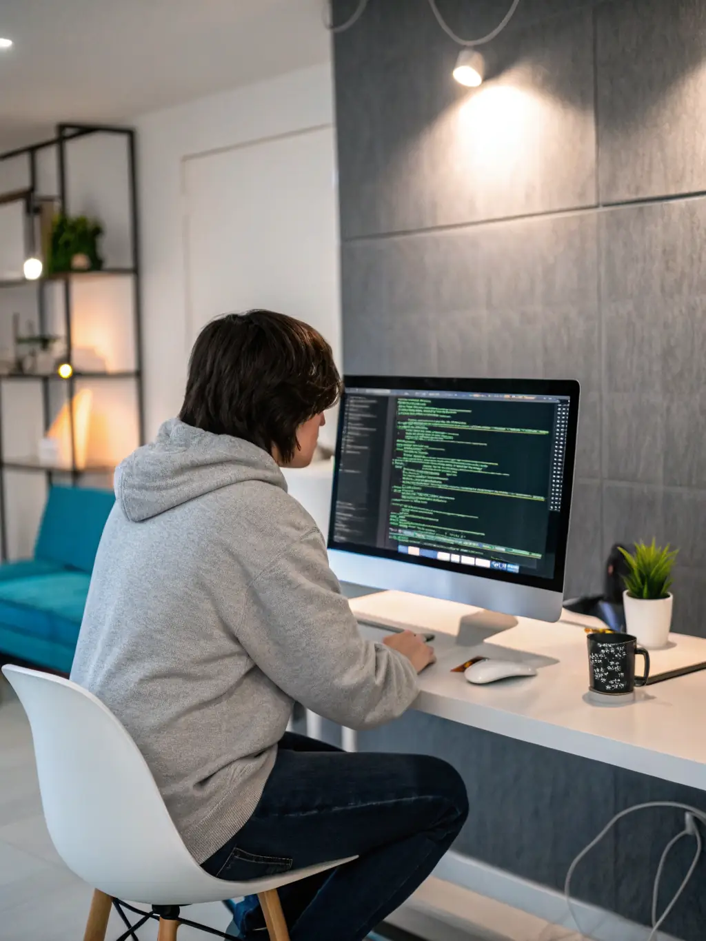 A person learning new skills on a computer, representing skill development programs.